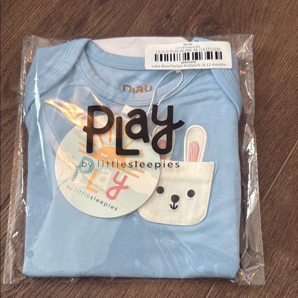 NWT Little Sleepies Lake Blue Pocket Bodysuit with Bunny Accent 6-12 months